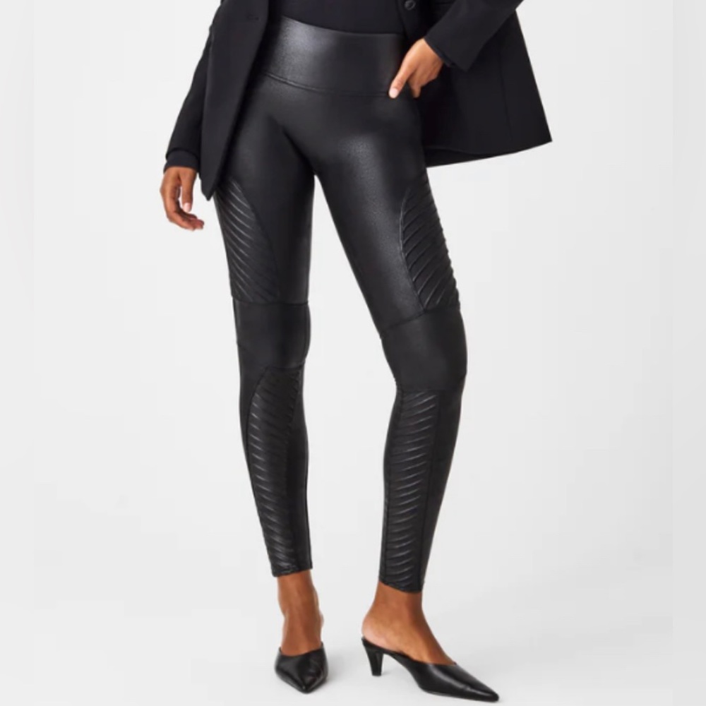 SPANX Faux Leather Moto Leggings in Black